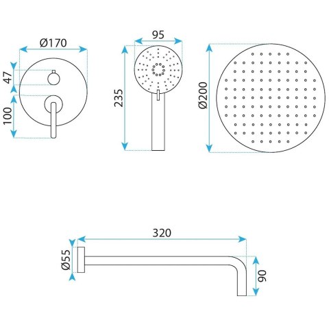 ZESTAW NATRYSKOWY POD JS-1180N ONTARIO NIKIEL SZCZ