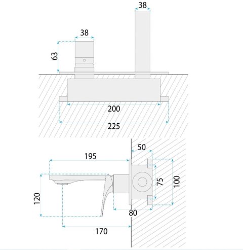 BATERIA UMYWALKOWA PODTYNKOWA JOE ZŁOTA SZCZOTKOWA
