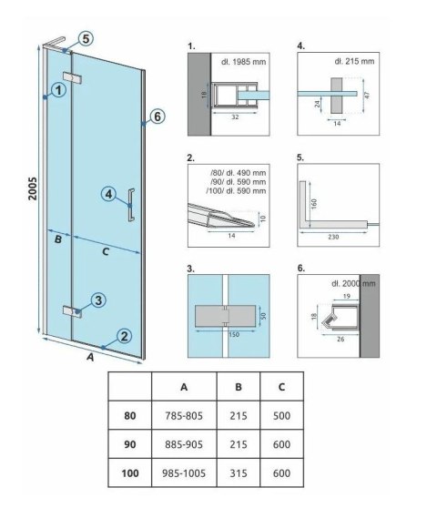 DRZWI PRYSZNICOWE HUGO BROWN/BRUSH COPPER 80