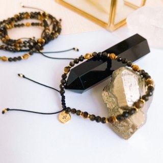 Bransoletka z kamieniami OCHRONA - SZCZĘŚCIE - ODWAGA - obsydian i tygrysie oko