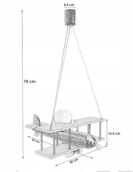 Lampa wisząca Samolot duży czarno-biały