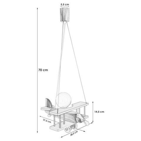 Lampa wisząca Samolot mały czarno-biały