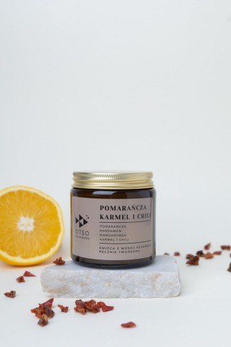 Świeca sojowa Pomarańcza, karmel i chili - świeca sojowa zapachowa - 120 ml