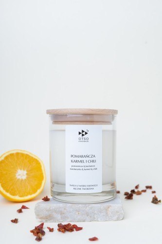Świeca sojowa Pomarańcza, karmel i chili - świeca sojowa zapachowa - 250 ml