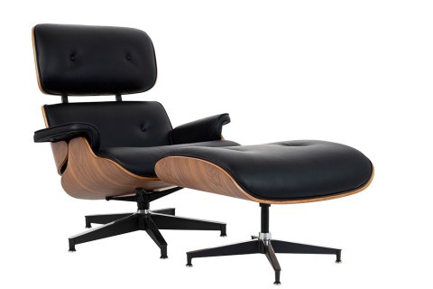 King Home Fotel LOUNGE HM XL czarny / orzech z podnóżkiem