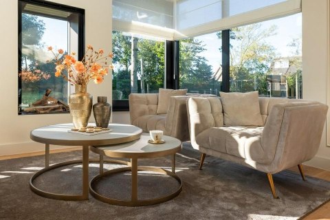 Richmond Interiors RICHMOND fotel HUXLEY KHAKI - welur, szczotkowane złoto