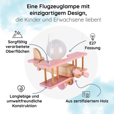 Lampa wisząca Samolot mały - naturalno-różowy