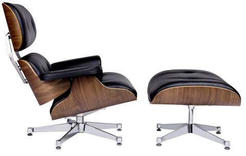 King Home Fotel LOUNGE VA PREMIUM czarny / orzech z podnóżkiem