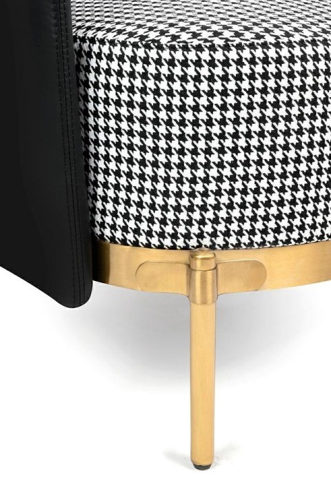 King Home Sofa VENICE tkanina pepitka biało-czarna ekoskóra - złota podstawa