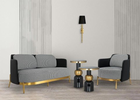 King Home Sofa VENICE tkanina pepitka biało-czarna ekoskóra - złota podstawa