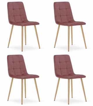 Krzesło KARA - różowy aksamit / nogi kolor drewna x 4