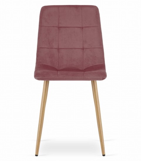 Krzesło KARA - różowy aksamit / nogi kolor drewna x 2