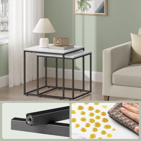 Stolik kawowy kwadrat 2szt - marmur / nogi czarne