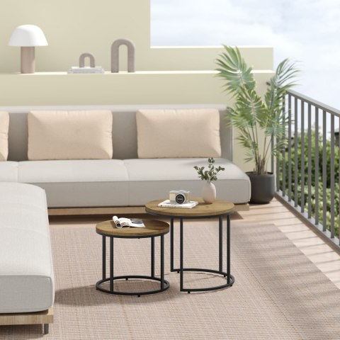 Stolik kawowy okrągły 2szt - dąb / nogi czarne