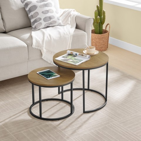 Stolik kawowy okrągły 2szt - dąb / nogi czarne