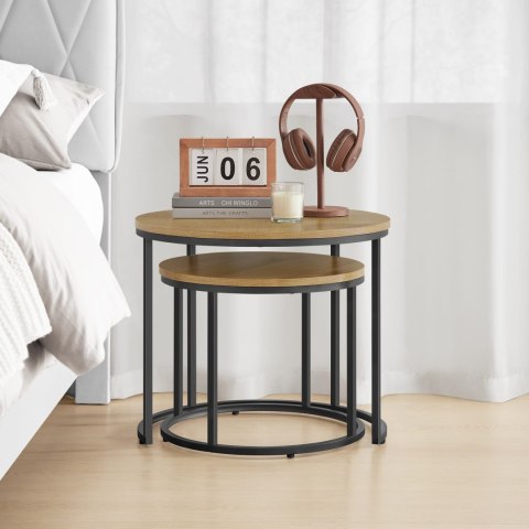 Stolik kawowy okrągły 2szt - dąb / nogi czarne