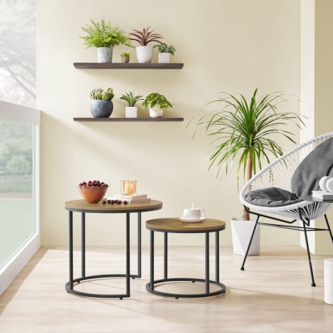 Stolik kawowy okrągły 2szt - dąb / nogi czarne