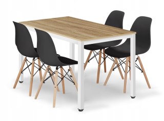 Zestaw stół prostokątny TESSA 120x60cm dąb + 4 krzesła OSAKA czarne