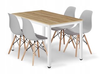 Zestaw stół prostokątny TESSA 120x60cm dąb + 4 krzesła OSAKA szare