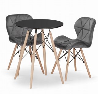 Zestaw stół okrągły TODI 60cm czarny + 2 krzesła LAGO szare