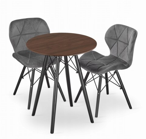 Zestaw stół okrągły TODI 60cm jesion + 2 krzesła LAGO szare