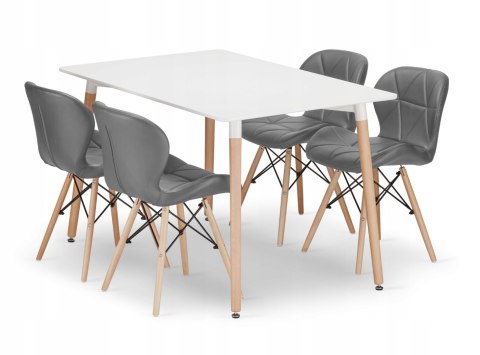 Zestaw stół prostokątny ADRIA 120x80cm biały + 4 krzesła LAGO szare