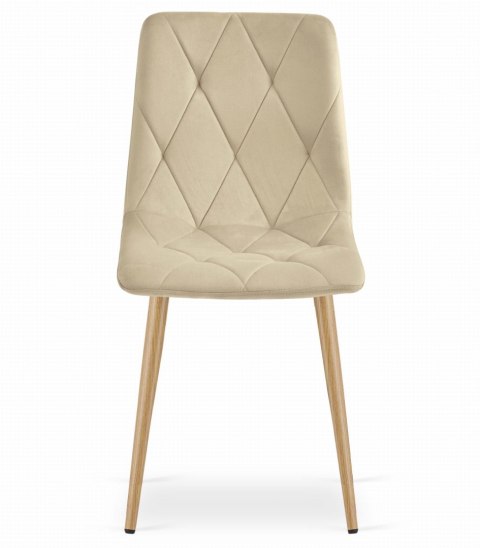 Krzesło LIBRA - jasny beż aksamit / nogi kolor drewna x 2
