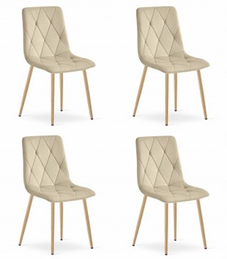 Krzesło LIBRA - jasny beż aksamit / nogi kolor drewna x 4