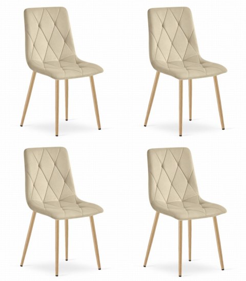 Krzesło LIBRA - jasny beż aksamit / nogi kolor drewna x 4