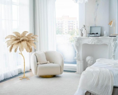 MOOSEE lampa podłogowa TIFFANY 175 beżowa mosiądz / naturalne pióra