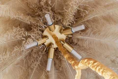 MOOSEE lampa podłogowa TIFFANY 175 beżowa mosiądz / naturalne pióra