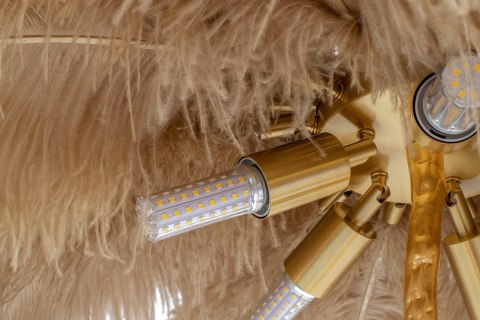 MOOSEE lampa podłogowa TIFFANY 175 beżowa mosiądz / naturalne pióra