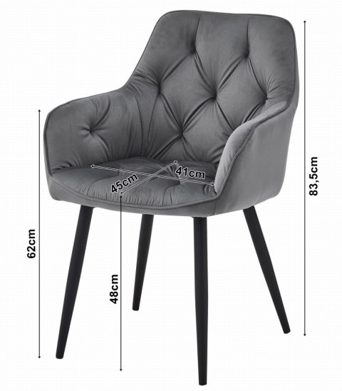 Krzesło JORK - aksamit srebrno-szary / nogi czarne x 1