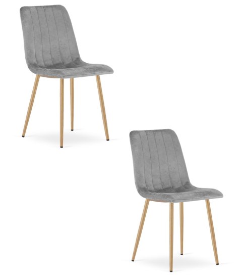 Krzesło LAVA - jasny szary aksamit / nogi kolor drewna x 2
