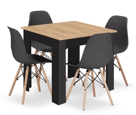 Stół NP 80x80cm Artisan nogi czarne + 4 krzesła OSAKA czarny nogi naturalne