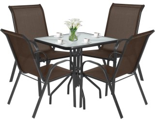 Stół kwadrat ISLAND 70cm + 4x Krzesło SOFIA brąz