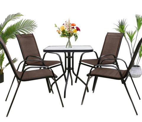 Stół kwadrat ISLAND 70cm + 4x Krzesło SOFIA brąz