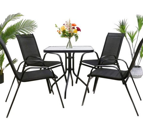 Stół kwadrat ISLAND 70cm + 4x Krzesło SOFIA czarne