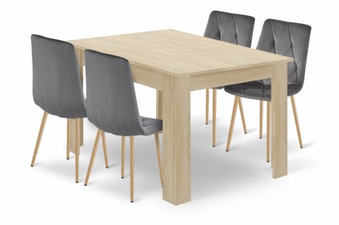 Zestaw stół NP 120x80cm Dąb Sonoma + 4 krzesła LIBRA szare