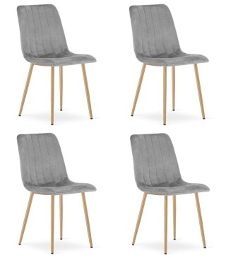 Krzesło LAVA - jasny szary aksamit / nogi kolor drewna x 4