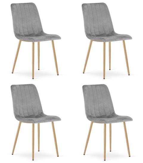 Krzesło LAVA - jasny szary aksamit / nogi kolor drewna x 4