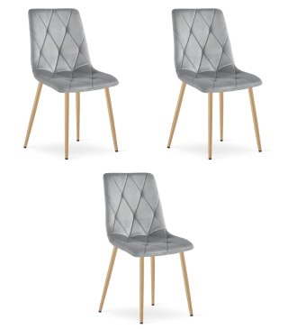 Krzesło LIBRA - jasny szary aksamit / nogi kolor drewna x 3