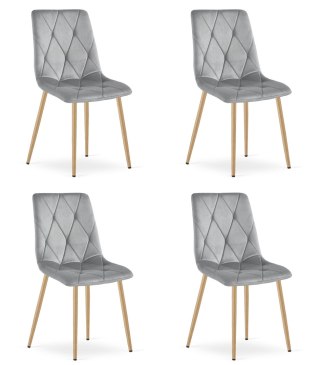 Krzesło LIBRA - jasny szary aksamit / nogi kolor drewna x 4