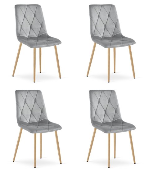 Krzesło LIBRA - jasny szary aksamit / nogi kolor drewna x 4