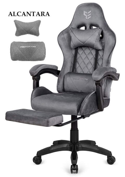 Fotel obrotowy gamingowy XL POKER PRO GREY ALCANTARA OUTLET