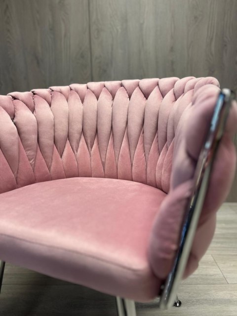 Krzesło plecione Lugano fotel TRECCIA PINK VELVET SILVER