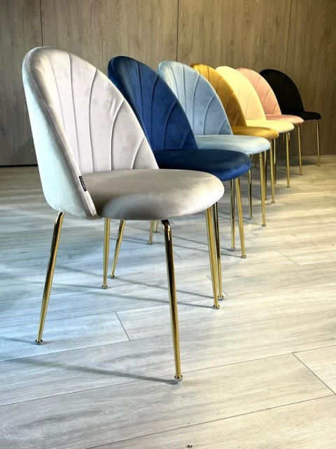 Krzesło tapicerowane CAMILA GREY VELVET GOLD
