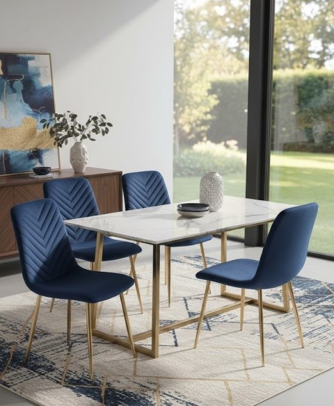 Krzesło tapicerowane TRIO VELVET BLUE GOLD