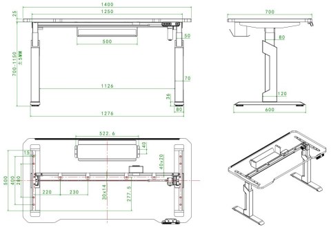 Biurko Gamingowe Angel Nemezis Black 1,4m
