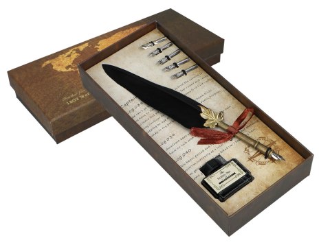 Zestaw piśmienniczy - Pióro z wymiennymi stalówkami i atramentem (mix 4 kolorów)